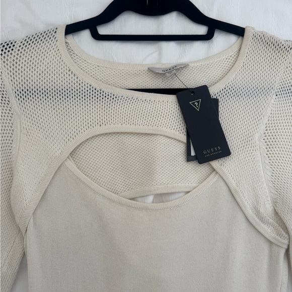 Guess Cream Long Sleeve Knit Bodycon Dress - Picture 2 of 3